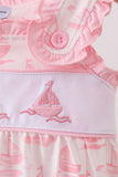 Pink Sailboat Embroidered Knit Bubble - Aaria Tees Aaria Tees