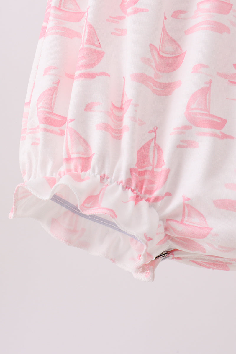 Pink Sailboat Embroidered Knit Bubble - Aaria Tees Aaria Tees