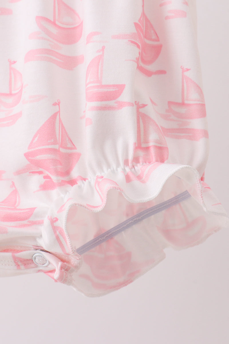 Pink Sailboat Embroidered Knit Bubble - Aaria Tees Aaria Tees
