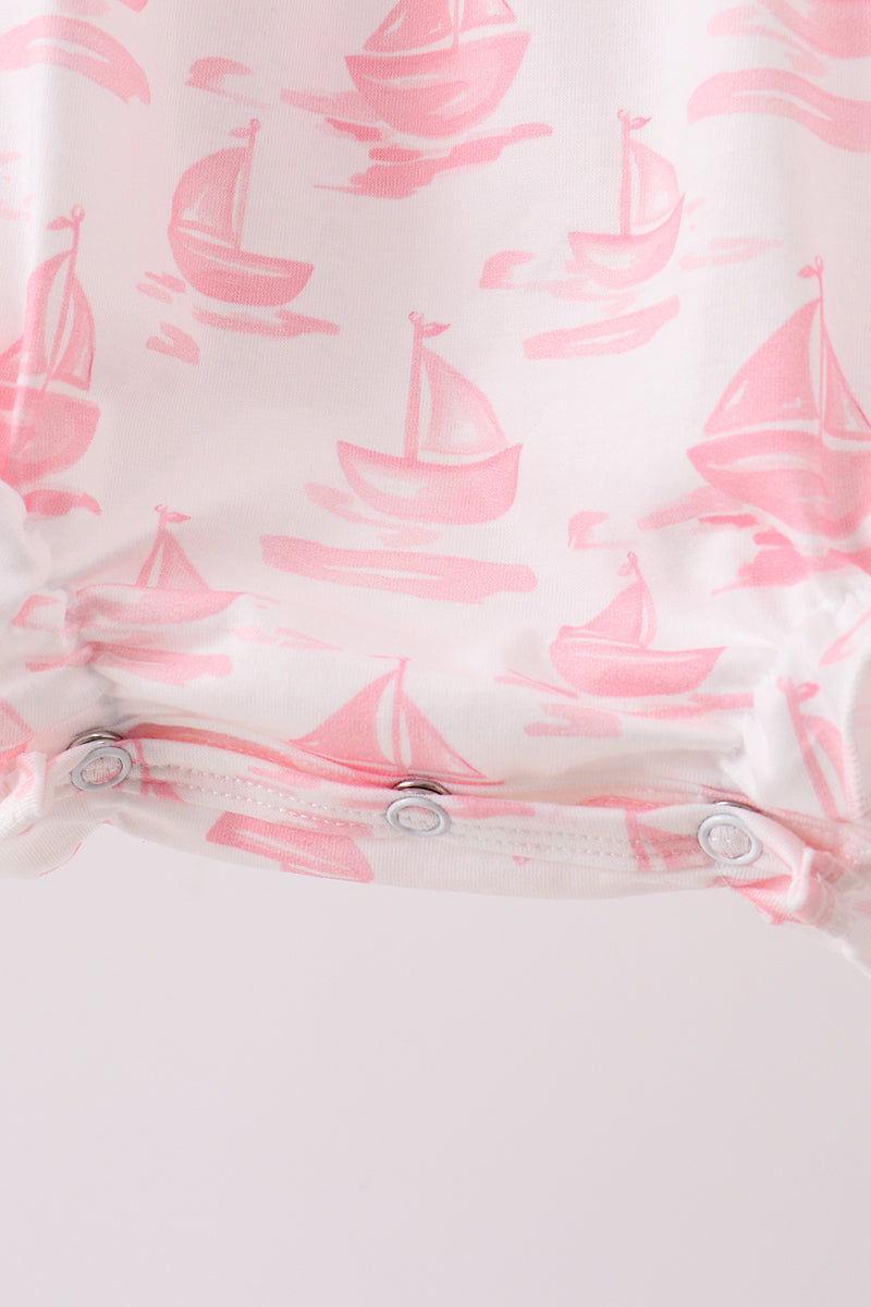 Pink Sailboat Embroidered Knit Bubble - Aaria Tees Aaria Tees