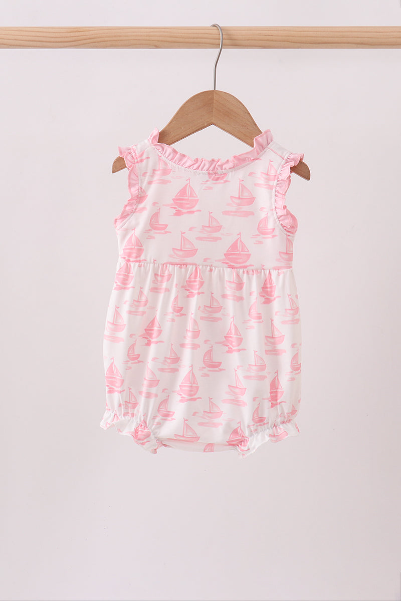 Pink Sailboat Embroidered Knit Bubble - Aaria Tees Aaria Tees