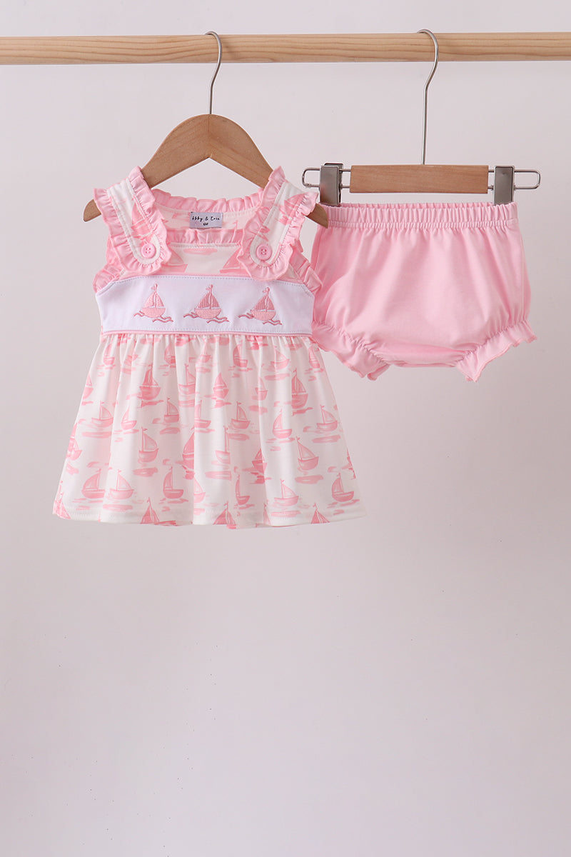 Pink Sailboat Embroidered Knit Bloomer Set - Aaria Tees Aaria Tees