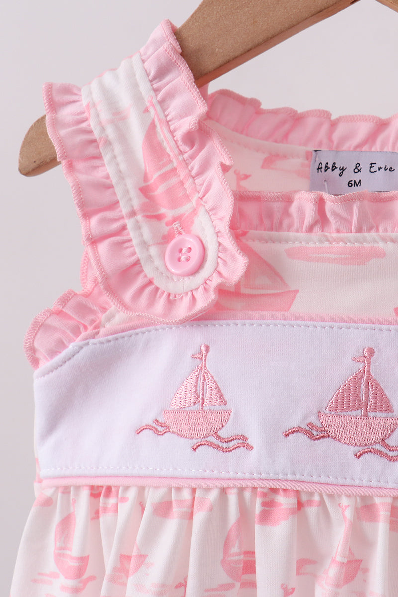Pink Sailboat Embroidered Knit Bloomer Set - Aaria Tees Aaria Tees