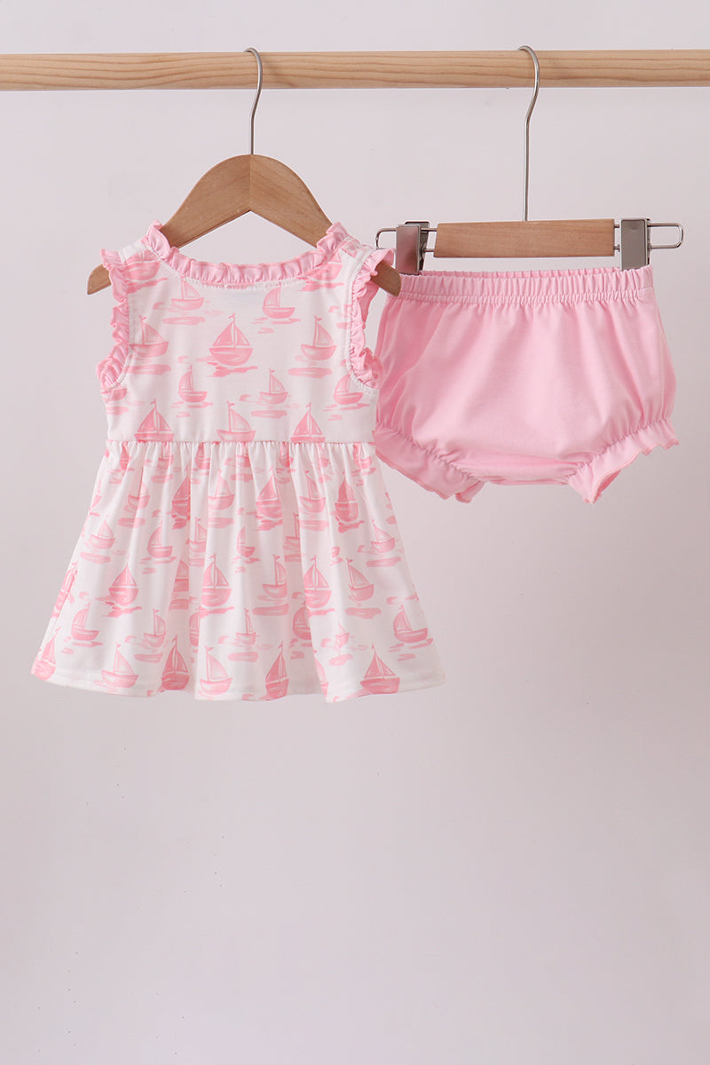 Pink Sailboat Embroidered Knit Bloomer Set - Aaria Tees Aaria Tees