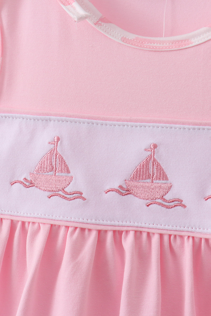 Pink Sailboat Embroidered Knit Set - Aaria Tees Aaria Tees