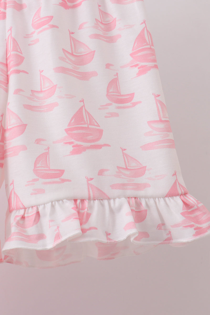 Pink Sailboat Embroidered Knit Set - Aaria Tees Aaria Tees