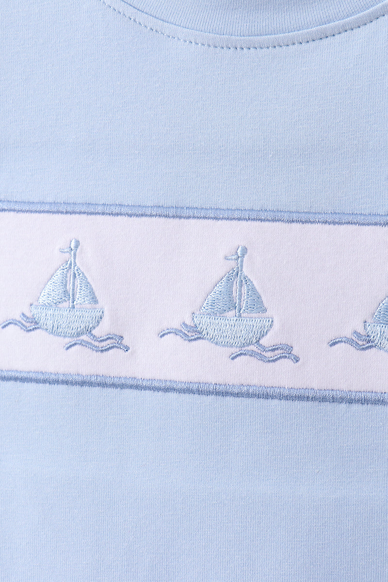 Blue Sailboat Embroidered Knit Set - Aaria Tees Aaria Tees