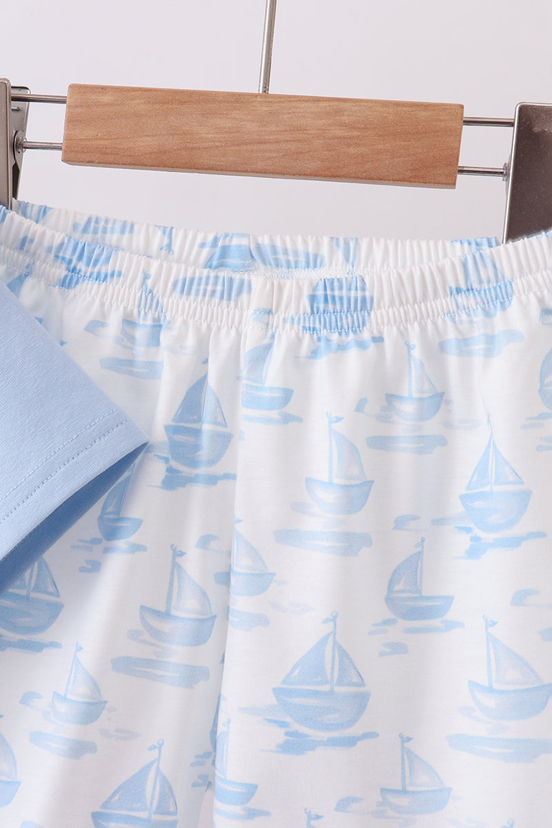 Blue Sailboat Embroidered Knit Set - Aaria Tees Aaria Tees