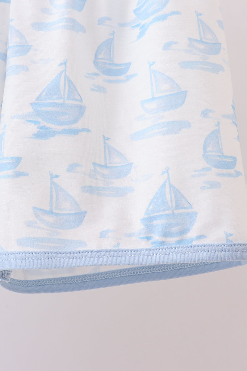 Blue Sailboat Embroidered Knit Set - Aaria Tees Aaria Tees