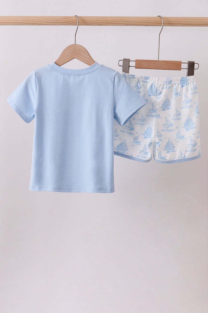 Blue Sailboat Embroidered Knit Set - Aaria Tees Aaria Tees