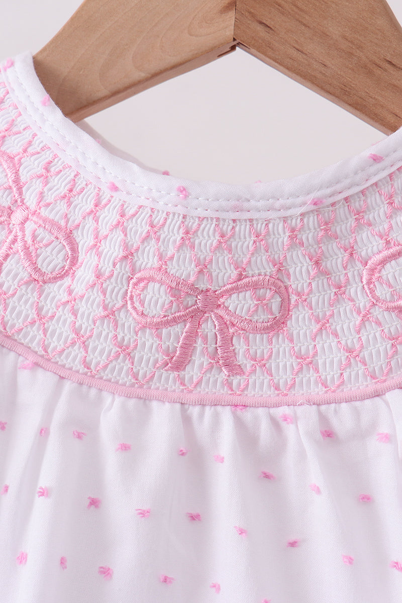 Pink Bow Smocked Swiss Dot Bubble - Aaria Tees Aaria Tees