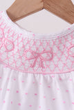 Pink Bow Smocked Swiss Dot Bubble - Aaria Tees Aaria Tees