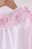 Pink Bow Smocked Swiss Dot Bubble - Aaria Tees Aaria Tees