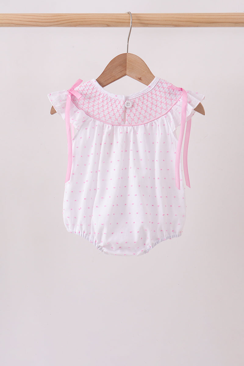 Pink Bow Smocked Swiss Dot Bubble - Aaria Tees Aaria Tees