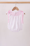 Pink Bow Smocked Swiss Dot Bubble - Aaria Tees Aaria Tees