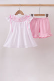 Pink Bow Smocked Swiss Dot Shorts Set - Aaria Tees Aaria Tees
