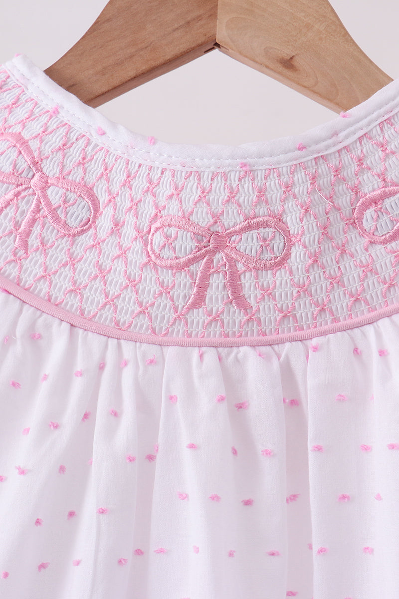 Pink Bow Smocked Swiss Dot Shorts Set - Aaria Tees Aaria Tees