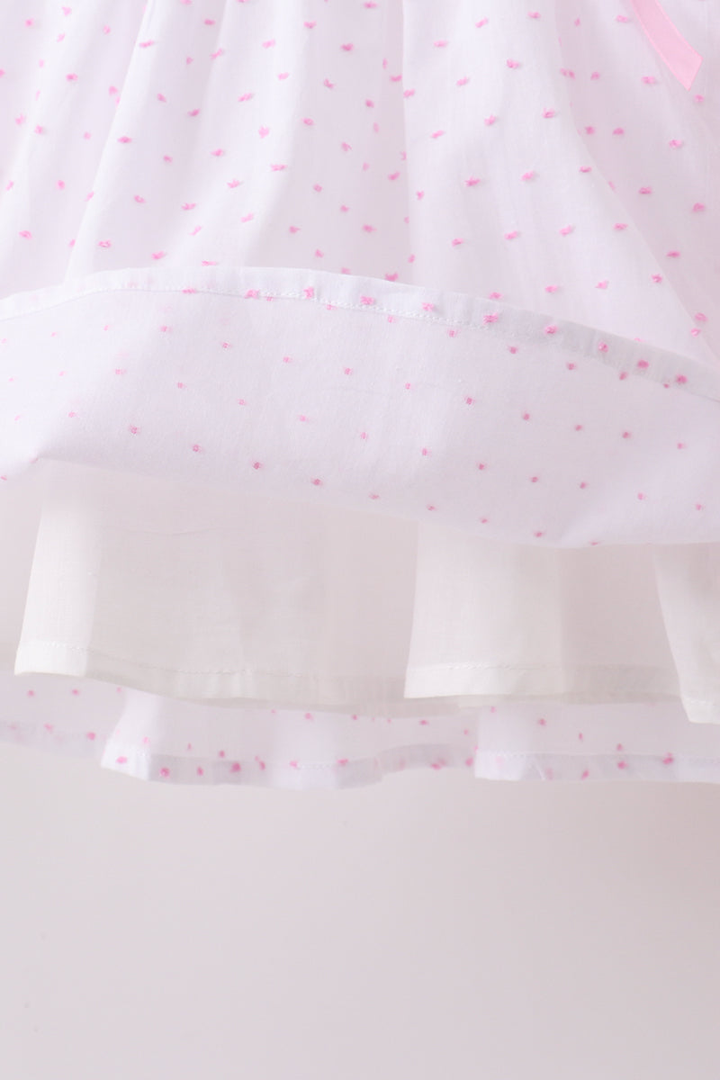 Pink Bow Smocked Swiss Dot Shorts Set - Aaria Tees Aaria Tees