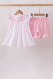 Pink Bow Smocked Swiss Dot Shorts Set - Aaria Tees Aaria Tees