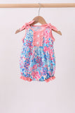 Pink tropical floral print ruffle bow bubble - Aaria Tees Aaria Tees