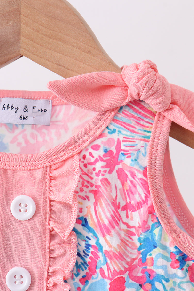 Pink tropical floral print ruffle bow bubble - Aaria Tees Aaria Tees