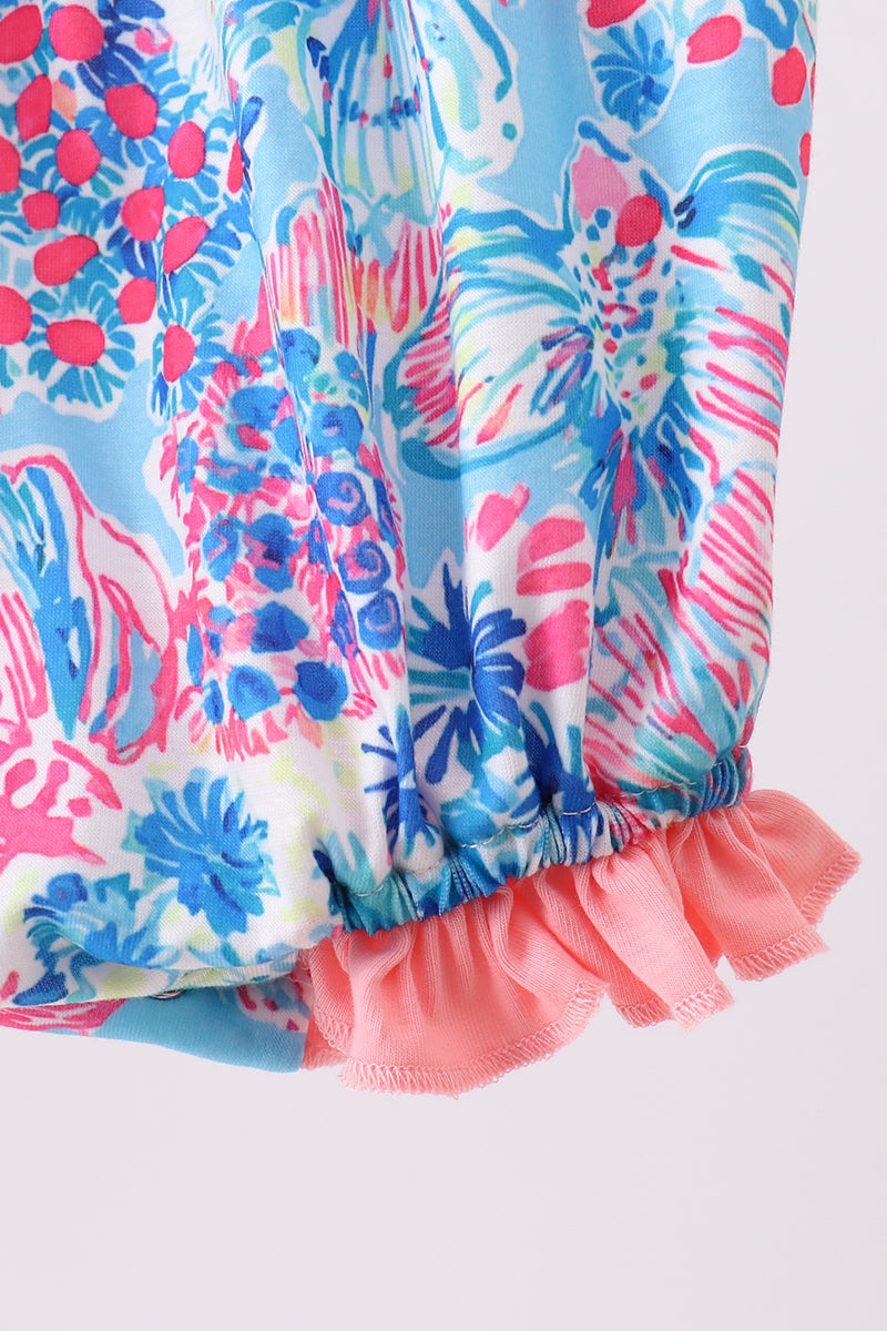 Pink tropical floral print ruffle bow bubble - Aaria Tees Aaria Tees