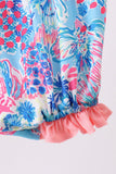 Pink tropical floral print ruffle bow bubble - Aaria Tees Aaria Tees