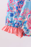 Pink tropical floral print ruffle bow bubble - Aaria Tees Aaria Tees