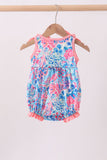 Pink tropical floral print ruffle bow bubble - Aaria Tees Aaria Tees
