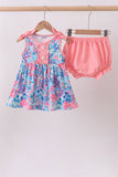Pink tropical floral print ruffle bow bloomer set - Aaria Tees Aaria Tees