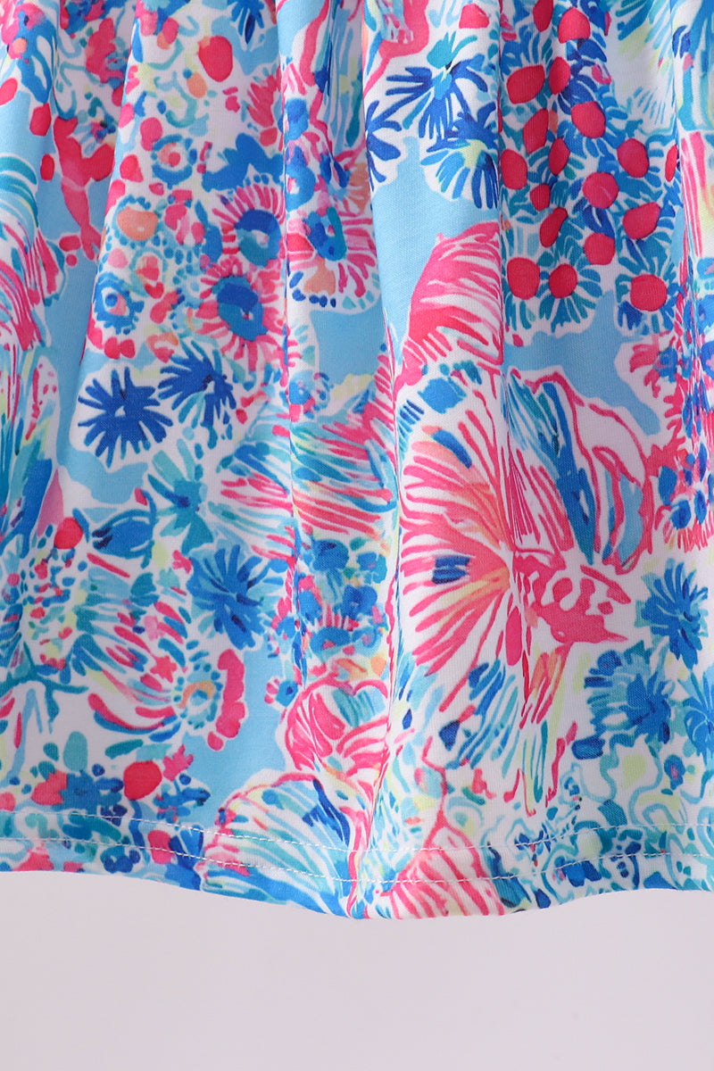 Pink tropical floral print ruffle bow bloomer set - Aaria Tees Aaria Tees
