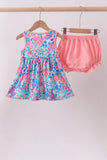 Pink tropical floral print ruffle bow bloomer set - Aaria Tees Aaria Tees