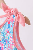Pink tropical floral print ruffle bow bloomer set - Aaria Tees Aaria Tees
