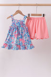 Pink tropical floral print ruffle shorts set - Aaria Tees Aaria Tees