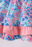 Pink tropical floral print ruffle dress - Aaria Tees Aaria Tees