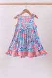 Pink tropical floral print ruffle dress - Aaria Tees Aaria Tees