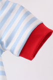 Blue Fire Engine Stripe Embroidered Bubble Aaria Tees
