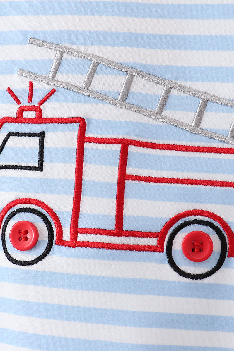 Blue Fire Engine Stripe Embroidered Set - Aaria Tees Aaria Tees