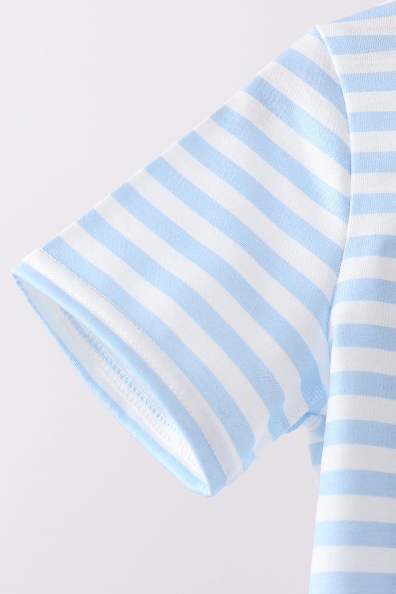 Blue Fire Engine Stripe Embroidered Set - Aaria Tees Aaria Tees