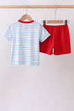 Blue Fire Engine Stripe Embroidered Set - Aaria Tees Aaria Tees