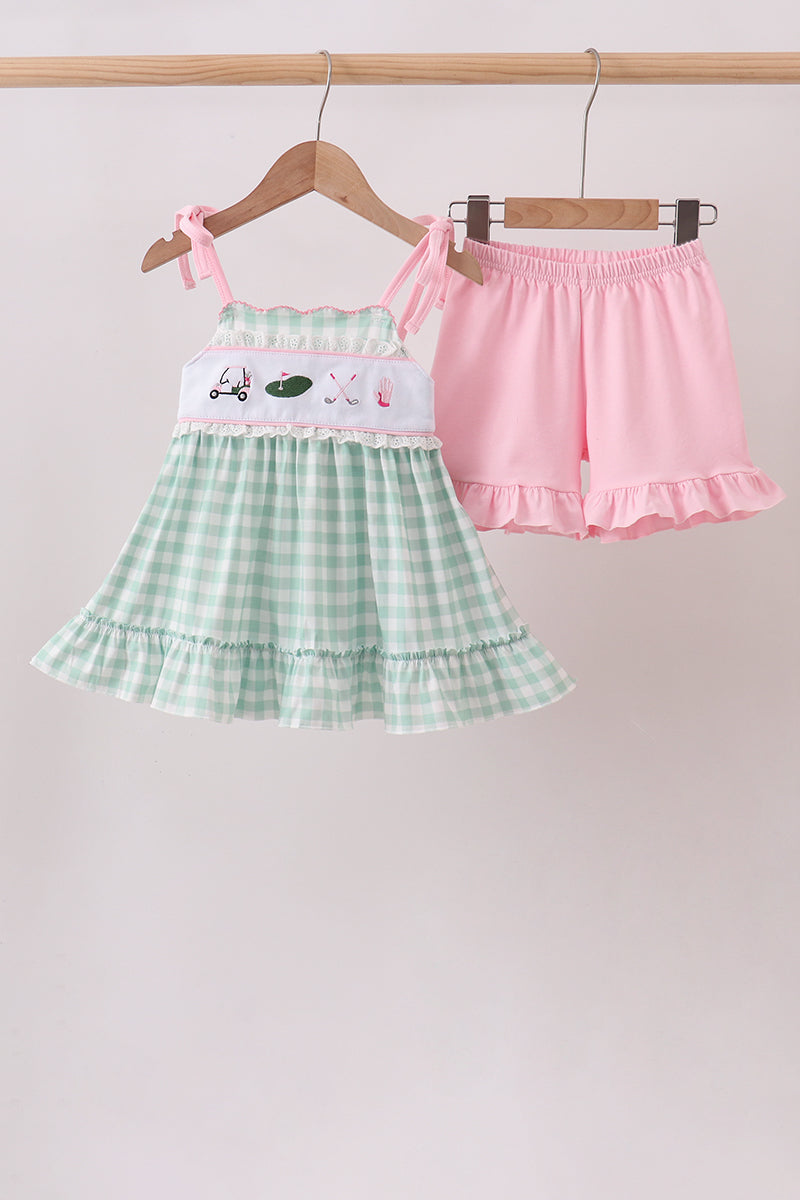 Green Golf Embroidered Ruffle Set - Aaria Tees
