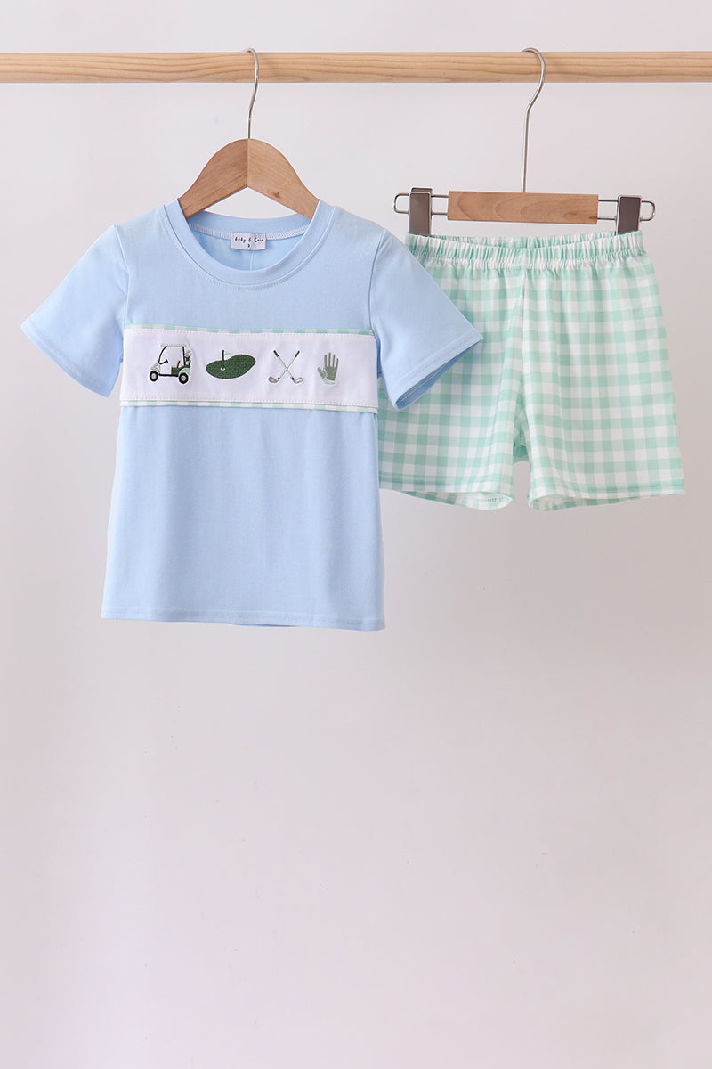 Green Golf Embroidered Gingham Set - Aaria Tees Aaria Tees