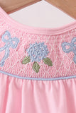 Pink Hydrangea Bow Smocked Bubble - Aaria Tees Aaria Tees