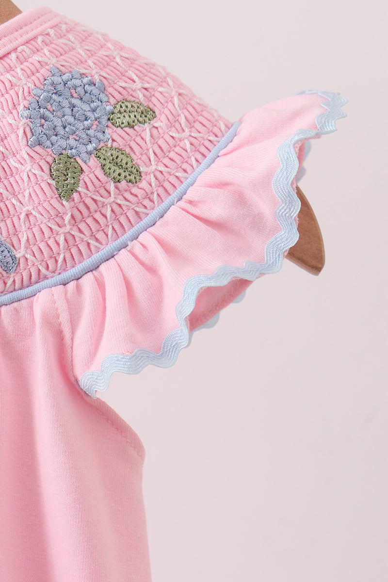 Pink Hydrangea Bow Smocked Bubble - Aaria Tees Aaria Tees