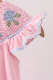 Pink Hydrangea Bow Smocked Bubble - Aaria Tees Aaria Tees