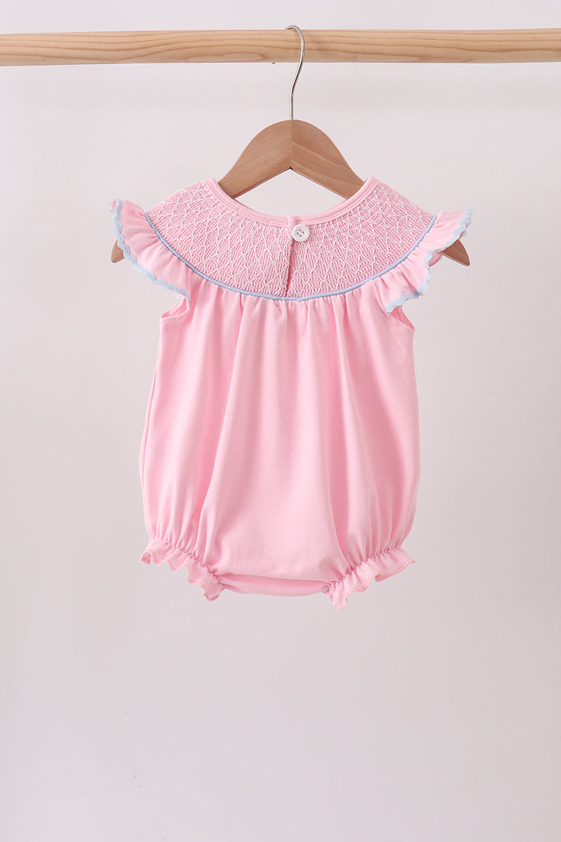 Pink Hydrangea Bow Smocked Bubble - Aaria Tees Aaria Tees