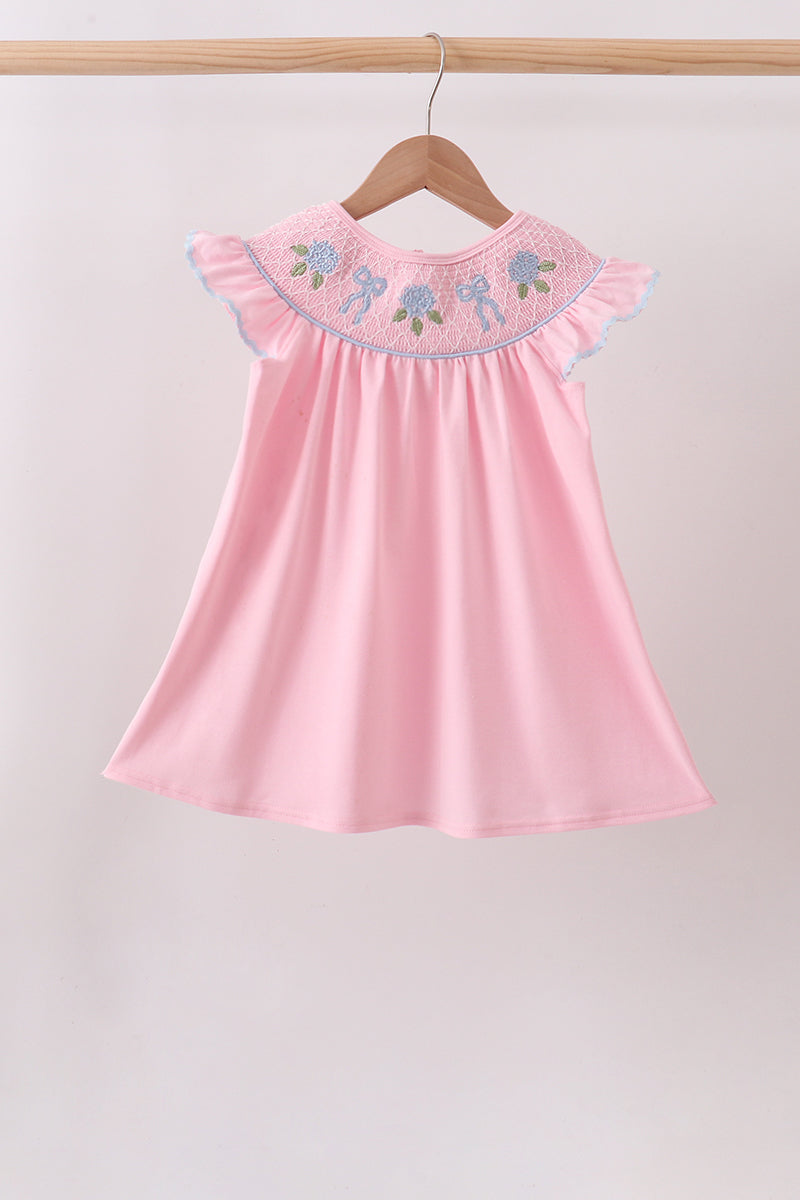 Pink Hydrangea Bow Smocked Dress - Aaria Tees