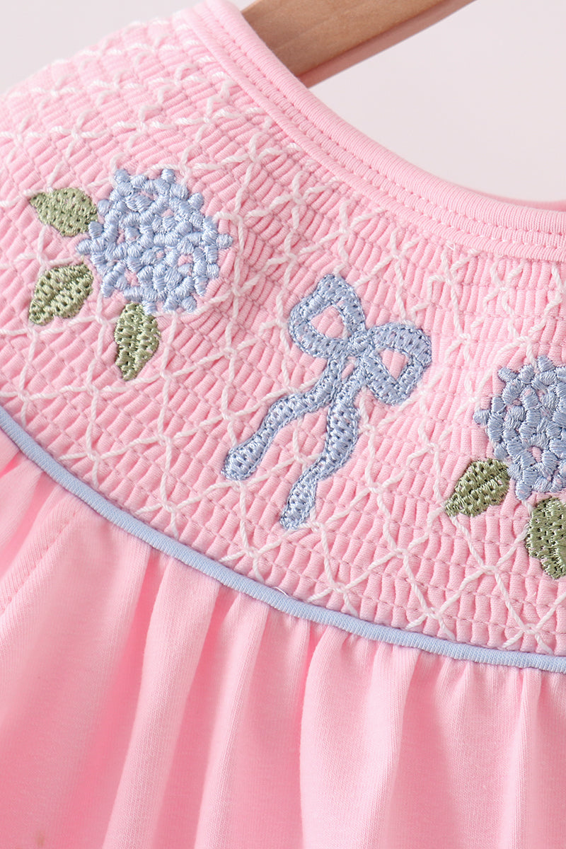 Pink Hydrangea Bow Smocked Dress - Aaria Tees Aaria Tees