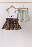 Camo Hunting Embroidered Ruffle Shorts Set - Aaria Tees Aaria Tees