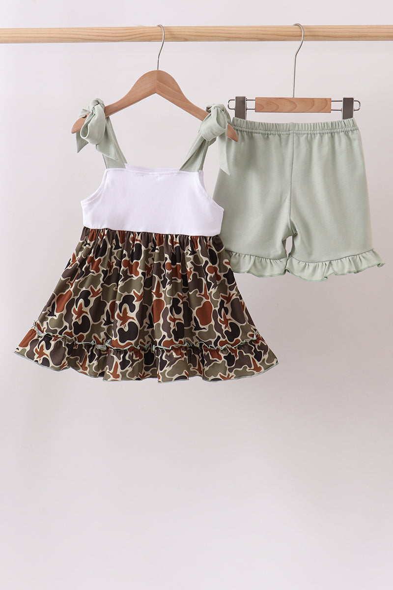 Camo Hunting Embroidered Ruffle Shorts Set - Aaria Tees Aaria Tees